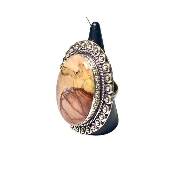 Natural Butterfly Jasper Gemstone in a Handcrafted 925 Silver Overlay Ring (8) - Picture 4 of 12